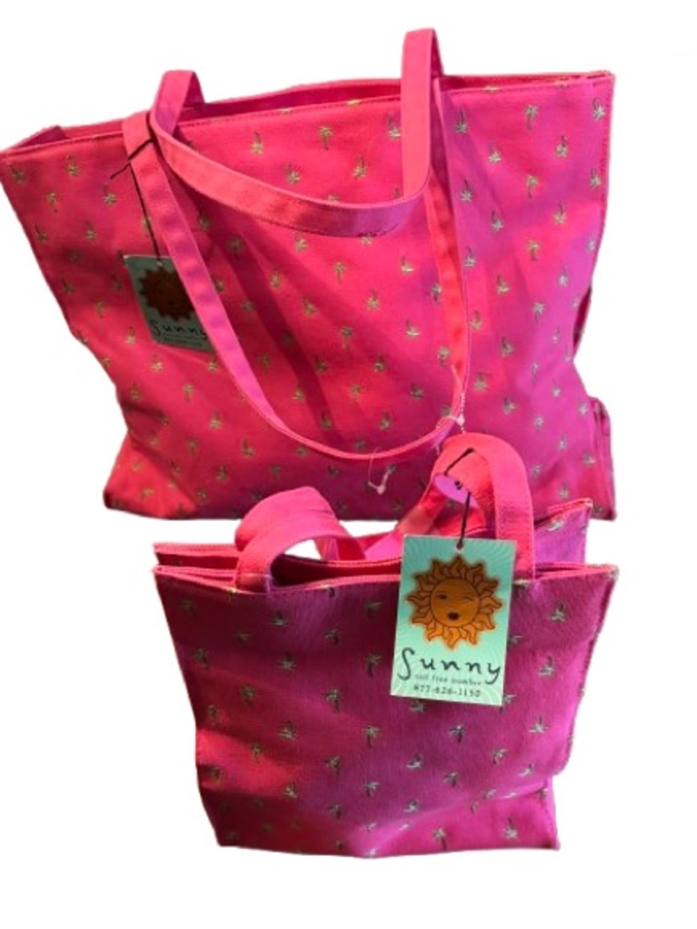 Sunny Hawaii 2 Pc Set Pink Embroidered Palm Tree Tote &Lunch Bag NWT